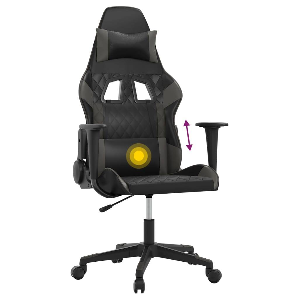 vidaXL Gaming-Stuhl mit Massagefunktion Schwarz und Grau Kunstleder