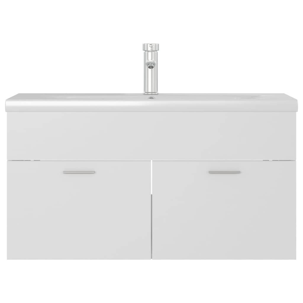vidaXL Waschbeckenunterschrank mit Einbaubecken Weiß Holzwerkstoff