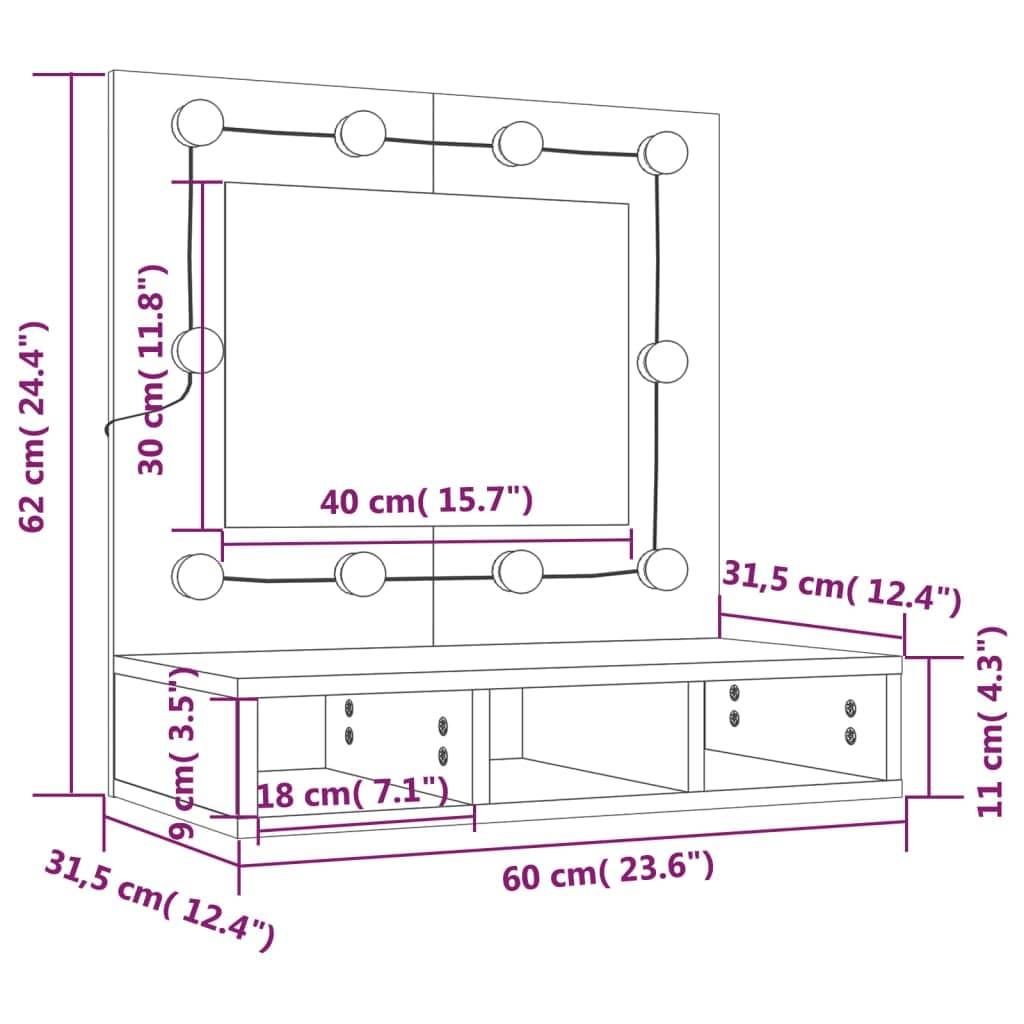 vidaXL Spiegelschrank mit LED Weiß 60x31,5x62 cm