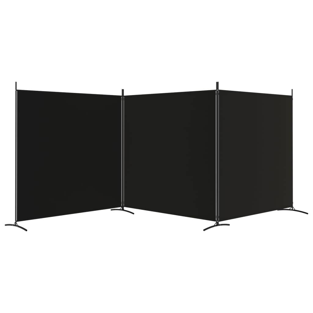 vidaXL 3-tlg. Paravent Schwarz 525x180 cm Stoff