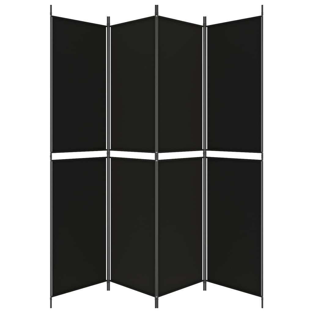 vidaXL 4-tlg. Paravent Schwarz 200x220 cm Stoff