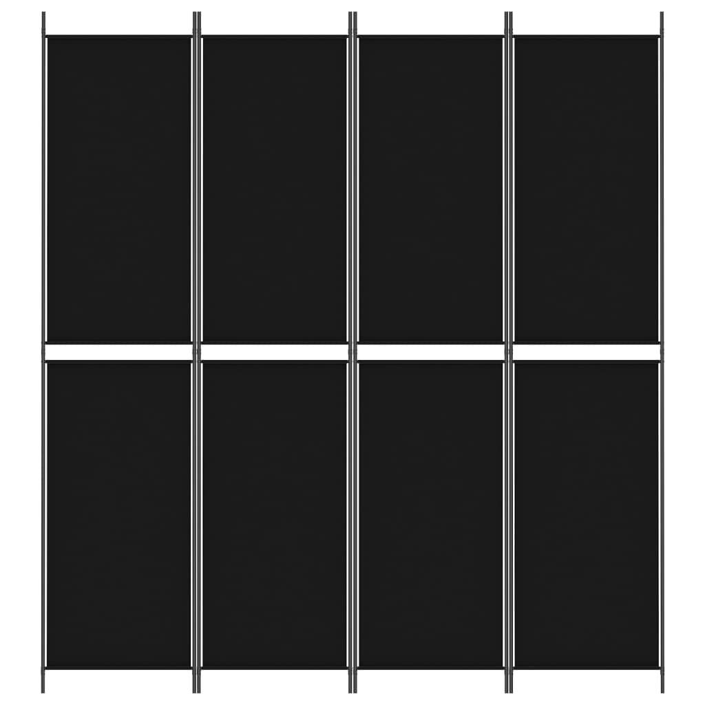 vidaXL 4-tlg. Paravent Schwarz 200x220 cm Stoff