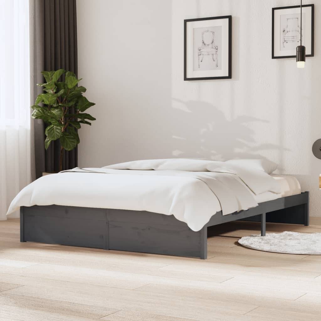 vidaXL Massivholzbett Grau 140x190 cm