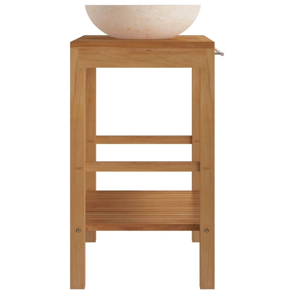 vidaXL Waschtisch Massivholz Teak mit Waschbecken Marmor Creme