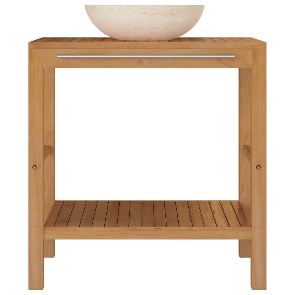 vidaXL Waschtisch Massivholz Teak mit Waschbecken Marmor Creme