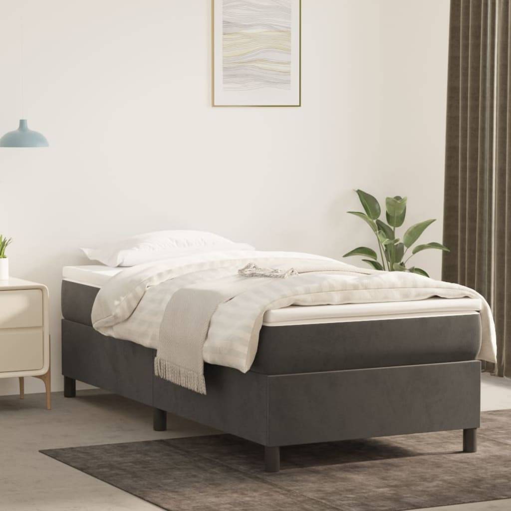 vidaXL Boxspringbett mit Matratze Dunkelgrau 100x200 cm Samt