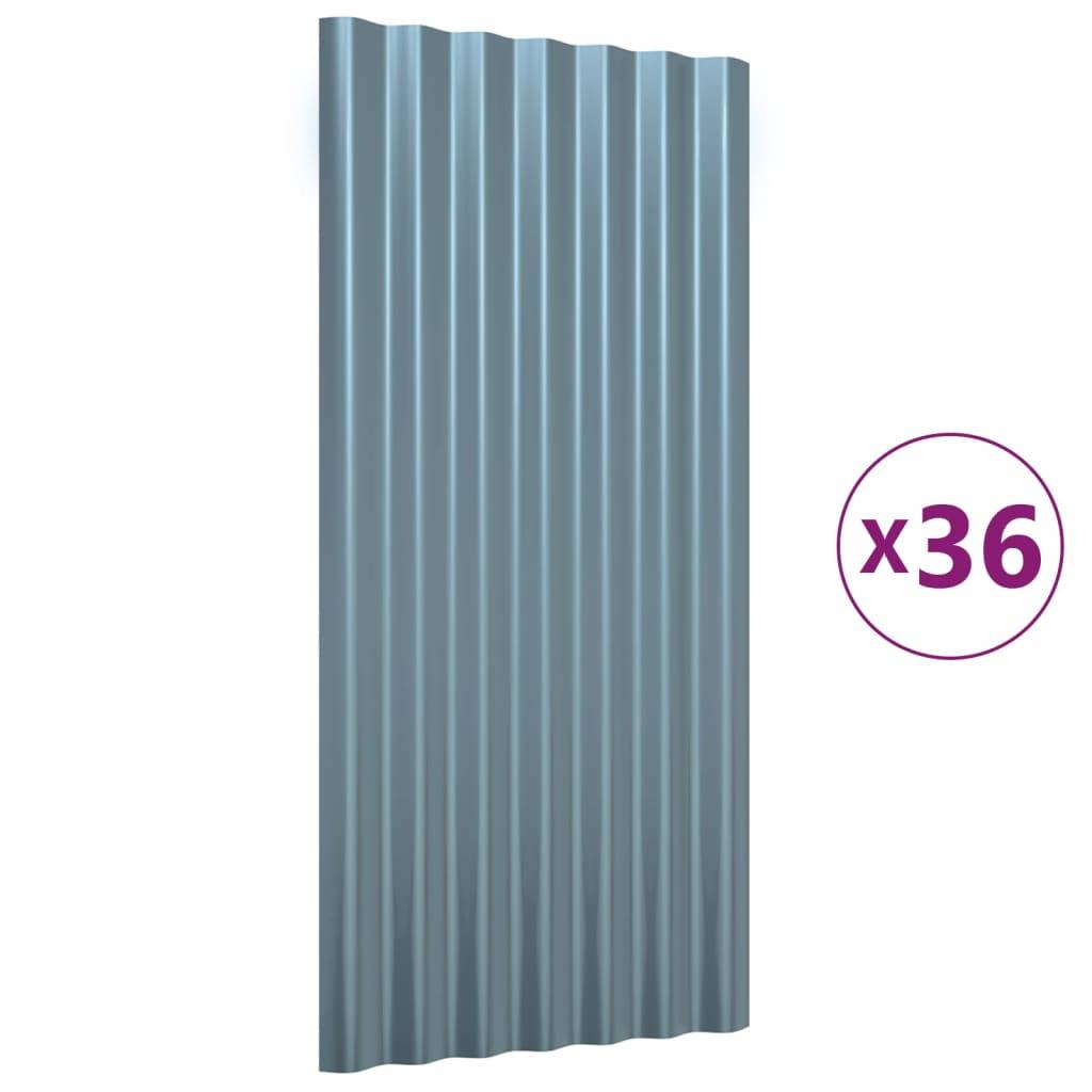 vidaXL Dachpaneele 36 Stk. Pulverbeschichteter Stahl Grau 80x36 cm