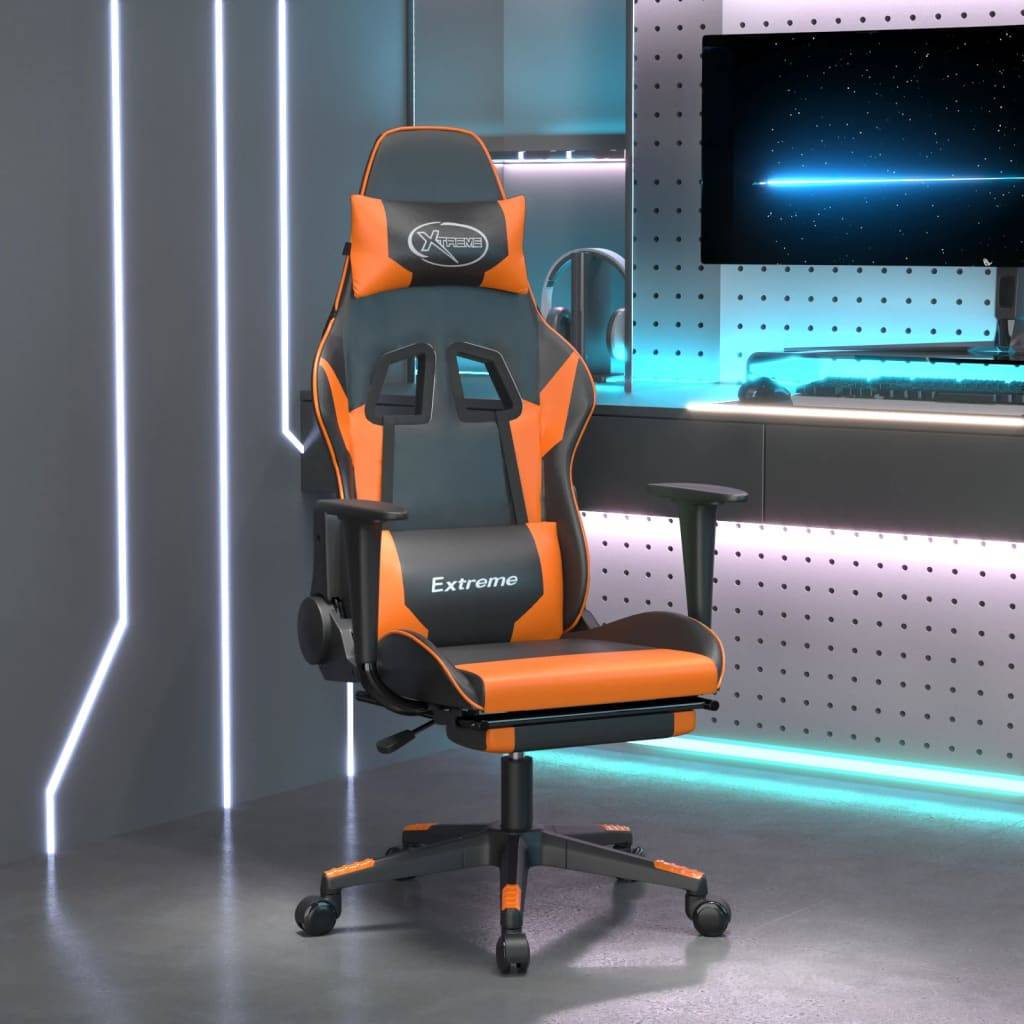vidaXL Gaming-Stuhl mit Fußstütze Schwarz und Orange Kunstleder