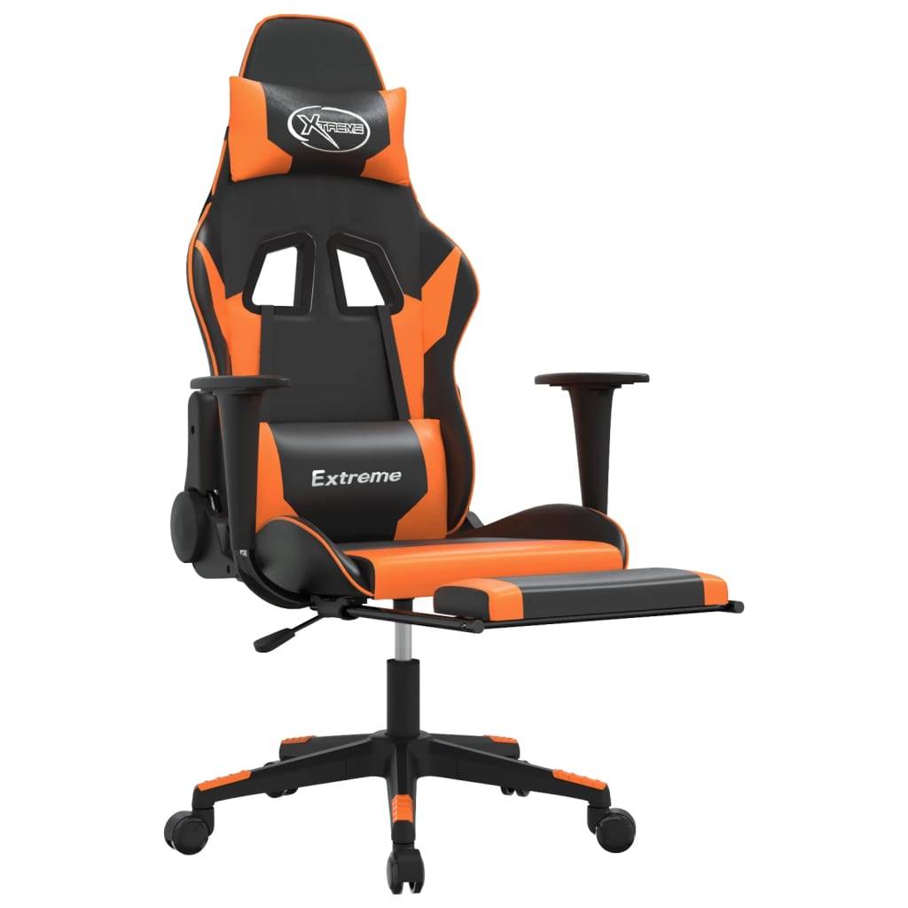 vidaXL Gaming-Stuhl mit Massage & Fußstütze Schwarz Orange Kunstleder