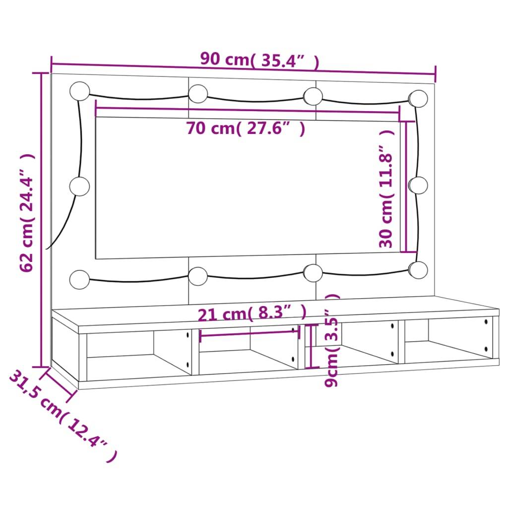 vidaXL Spiegelschrank mit LED Betongrau 90x31,5x62 cm
