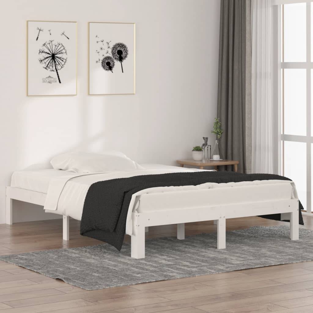 vidaXL Massivholzbett Weiß 135x190 cm