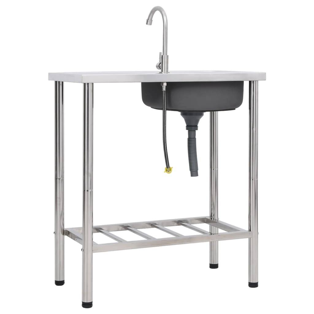 vidaXL Camping-Spüle mit Wasserhahn Edelstahl