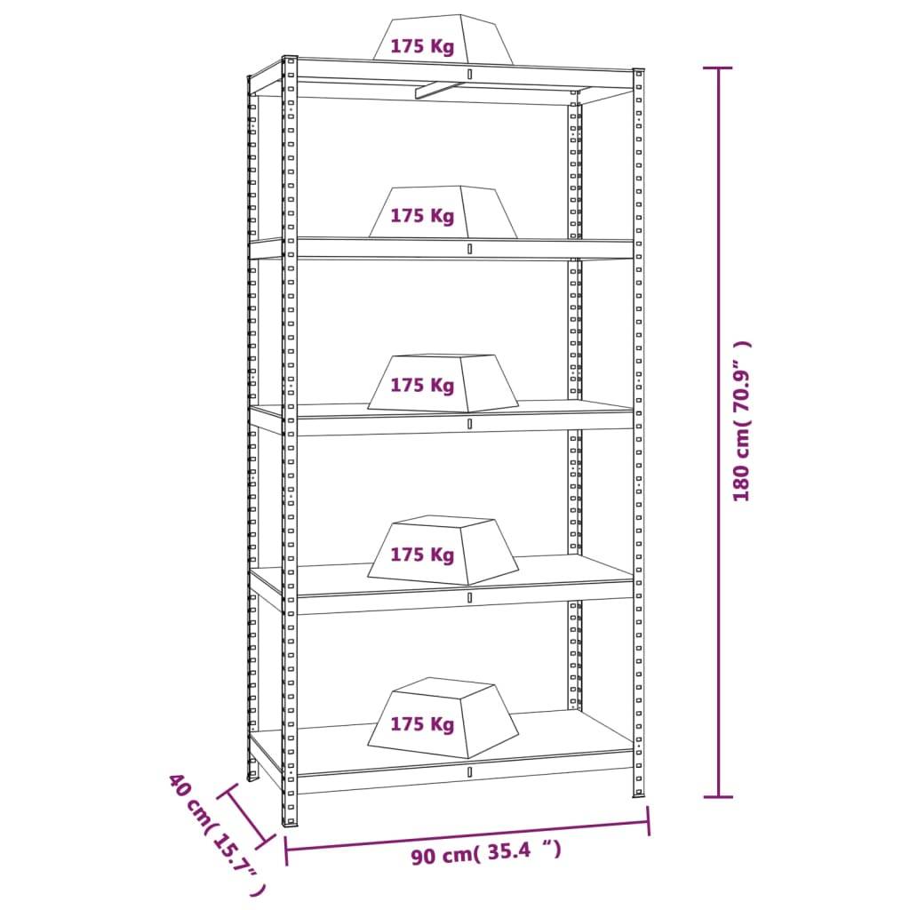 vidaXL Regale mit 5 Böden 3 Stk. Silbern Stahl & Holzwerkstoff