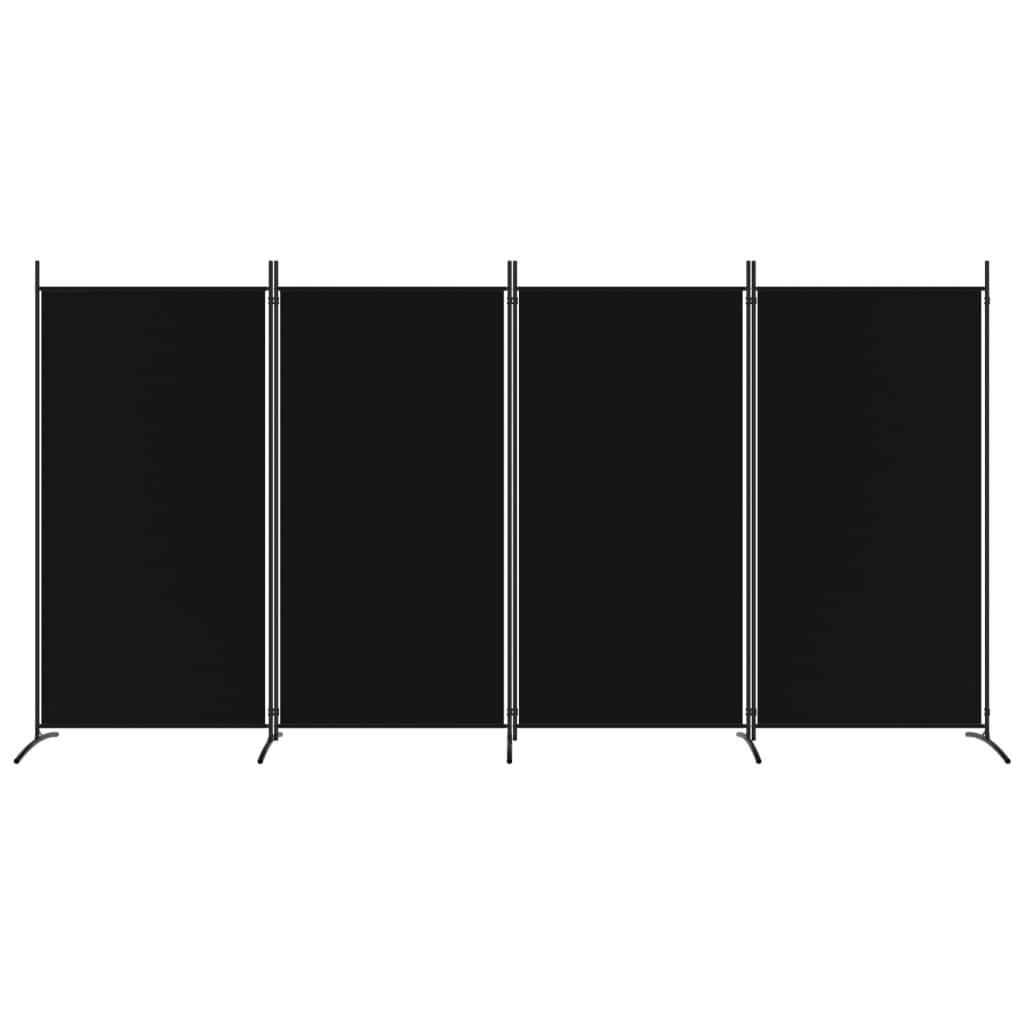 vidaXL 4-tlg. Paravent Schwarz 346x180 cm Stoff