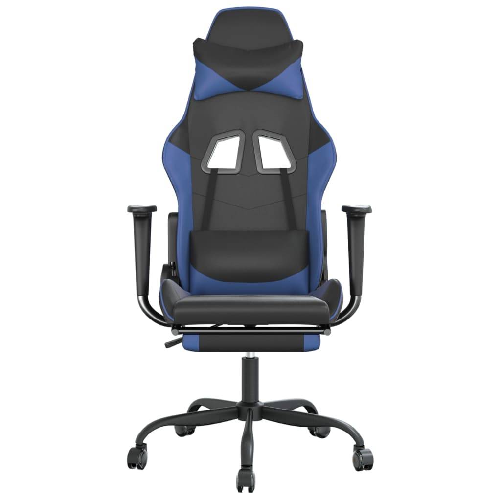 vidaXL Gaming-Stuhl mit Massage & Fußstütze Schwarz & Blau Kunstleder