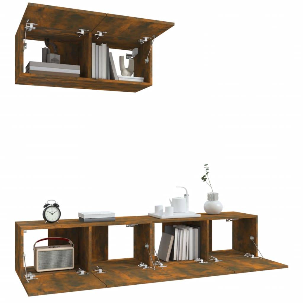 vidaXL 3-tlg. TV-Schrank-Set Räuchereiche Holzwerkstoff