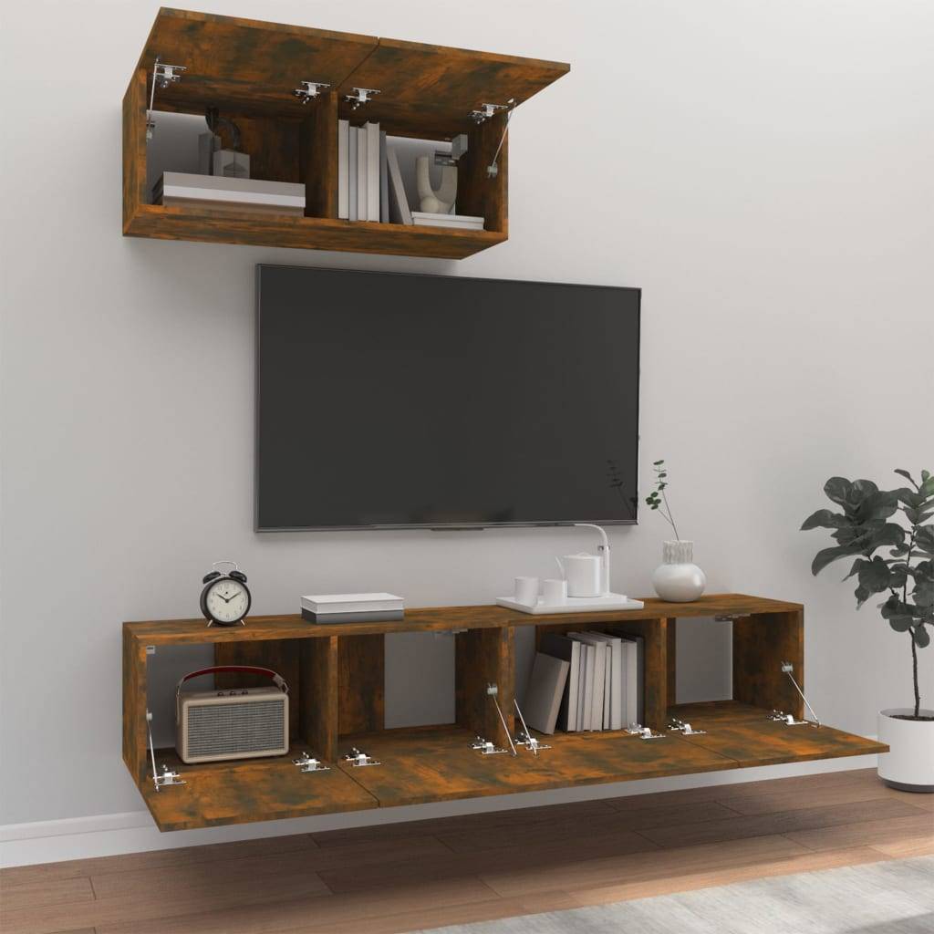 vidaXL 3-tlg. TV-Schrank-Set Räuchereiche Holzwerkstoff