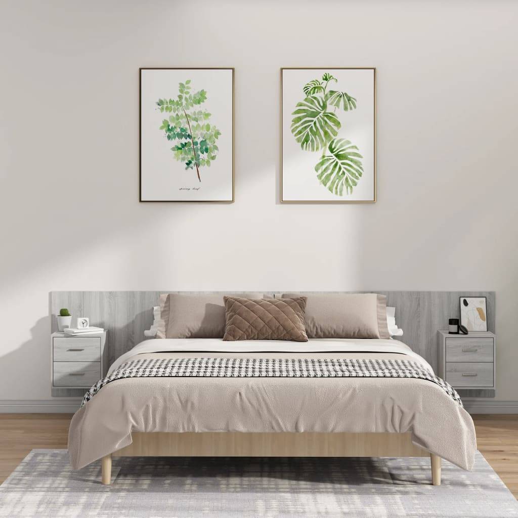 vidaXL Kopfteil mit Nachttischen Grau Sonoma Holzwerkstoff