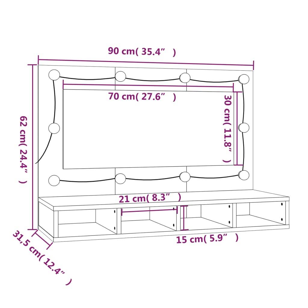 vidaXL Spiegelschrank mit LED Schwarz 90x31,5x62 cm