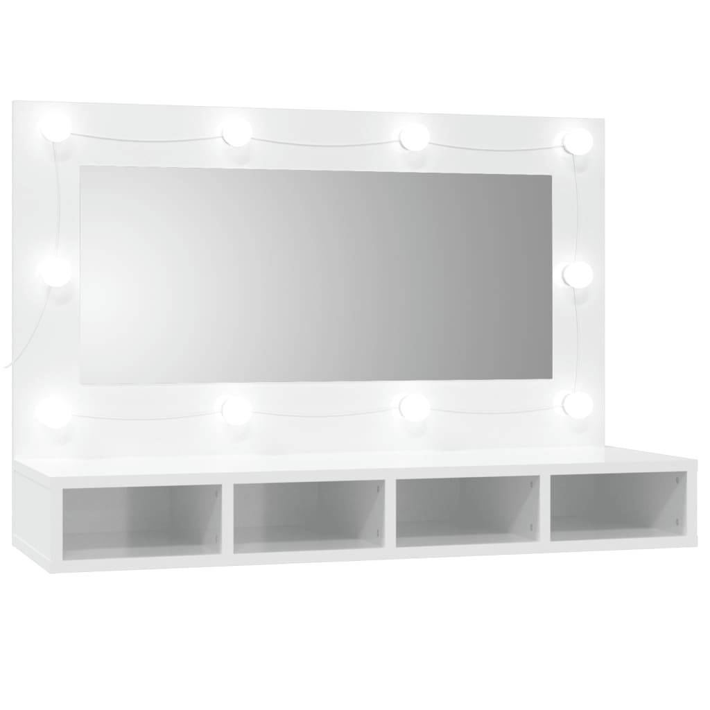 vidaXL Spiegelschrank mit LED Hochglanz-Weiß 90x31,5x62 cm