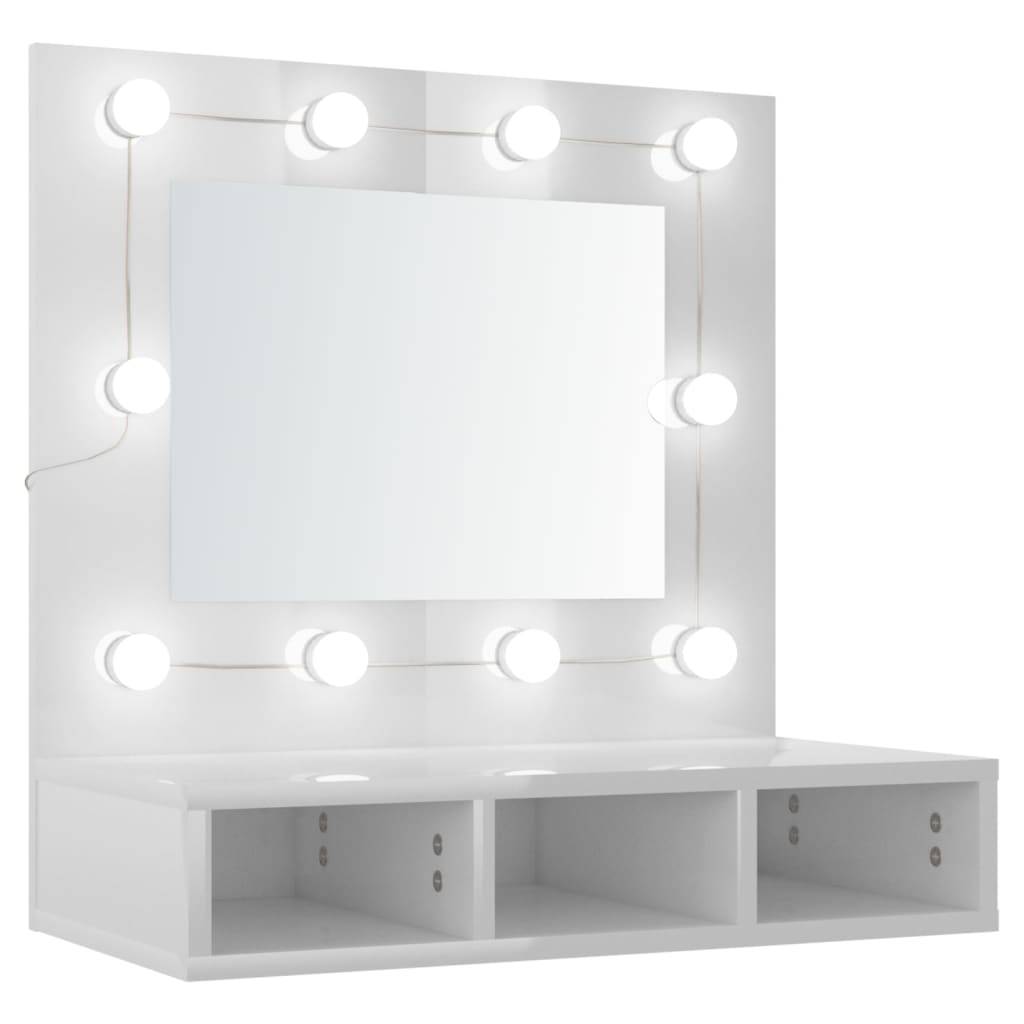 vidaXL Spiegelschrank mit LED Hochglanz-Weiß 60x31,5x62 cm
