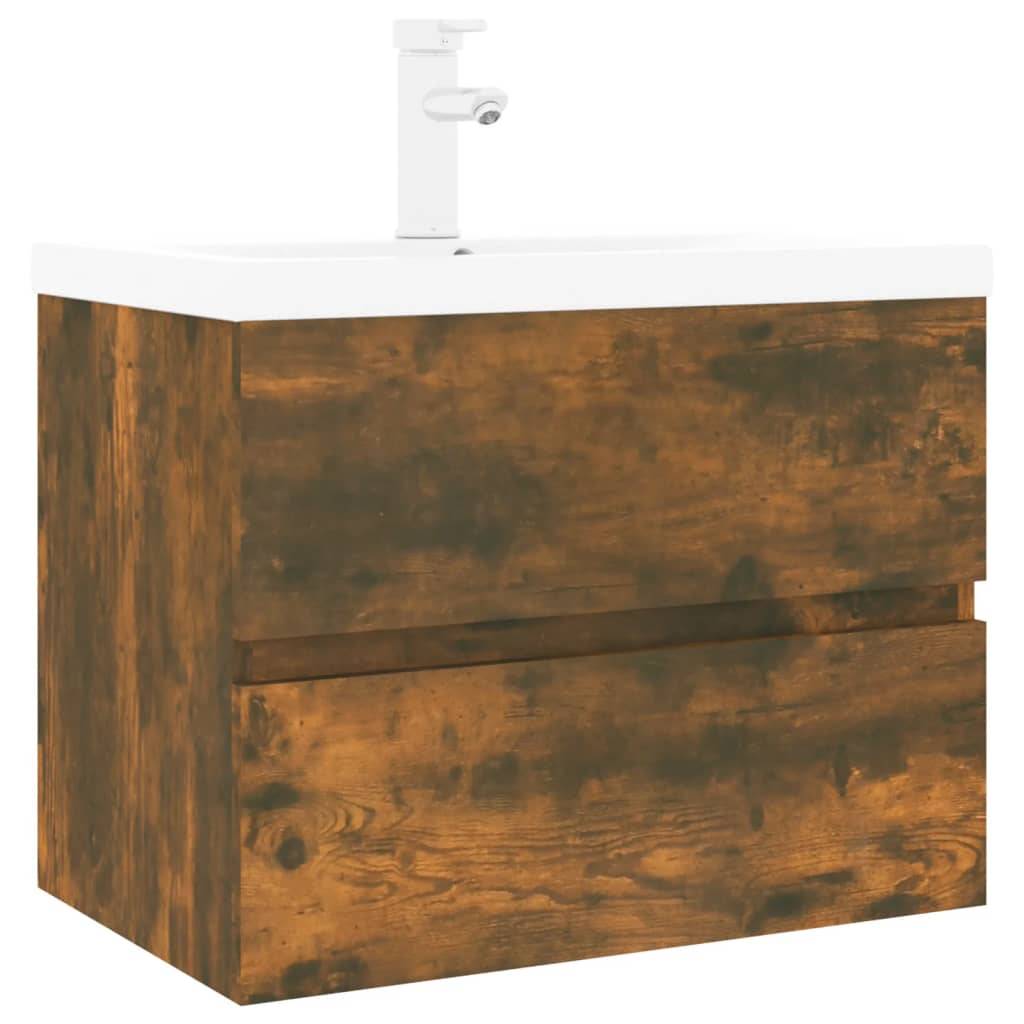 vidaXL Waschbeckenschrank mit Einbaubecken Räuchereiche Holzwerkstoff