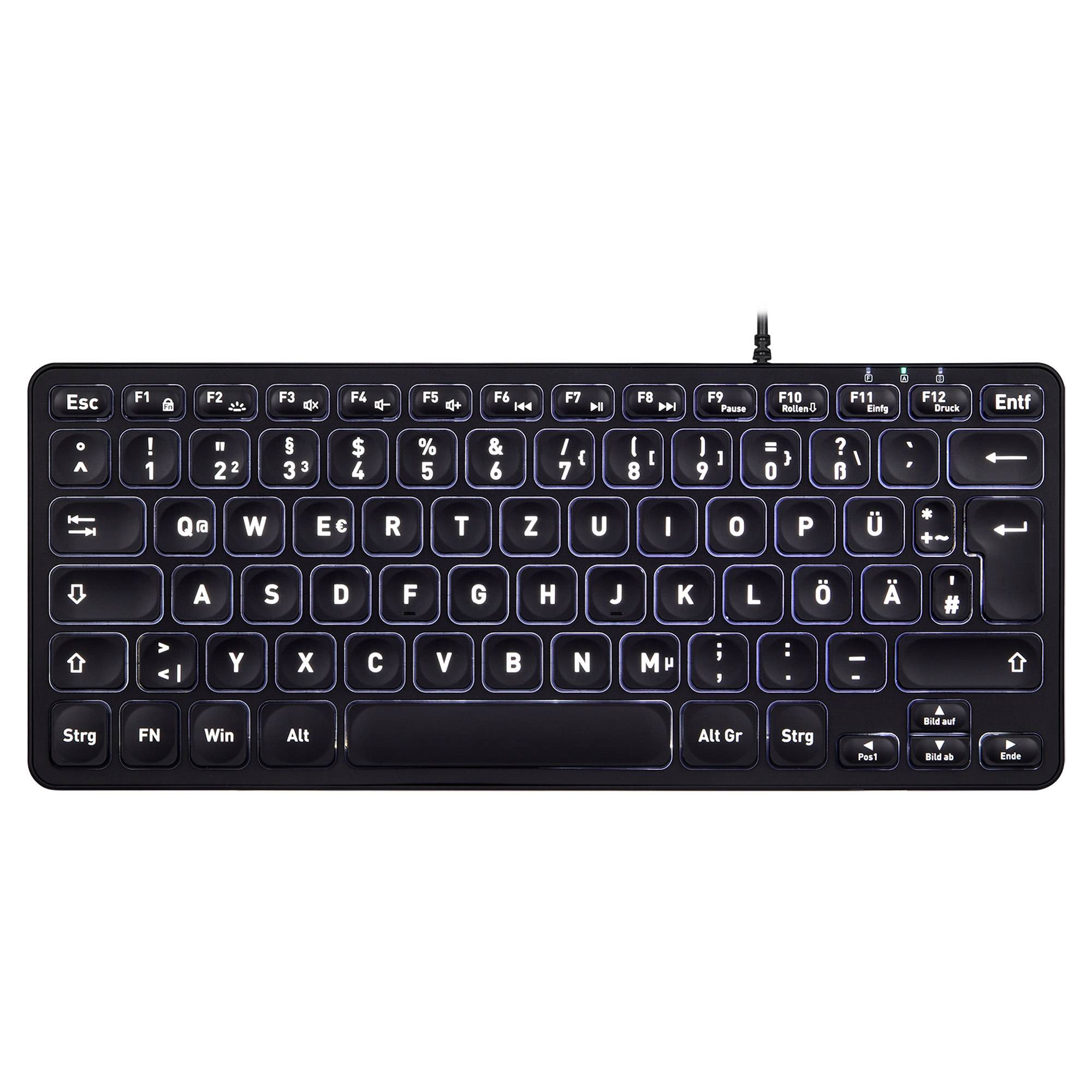 Perixx PERIBOARD-332B, Mini, USB, Scherenschlüsselschalter, QWERTZ, LED, Schwarz