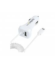 StarTech.com Lightning Car Charger with 1m Coiled Lightning Cable, 12W, White, 2