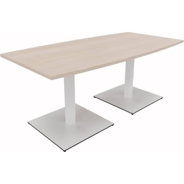 Besprechungstisch Tonneau Tellerfuß Quadrat B1800xT800/900xH720 weiß/Akazie