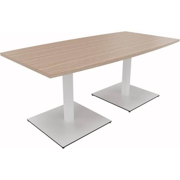 Besprechungstisch Tonneau Tellerfuß Quadrat B1800xT800/900xH720 weiß/Eiche Nat