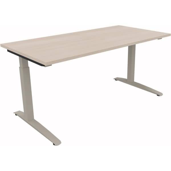 Schreibtisch Kufe Quadrat B1600xT800xH650-850 silber/Akazie