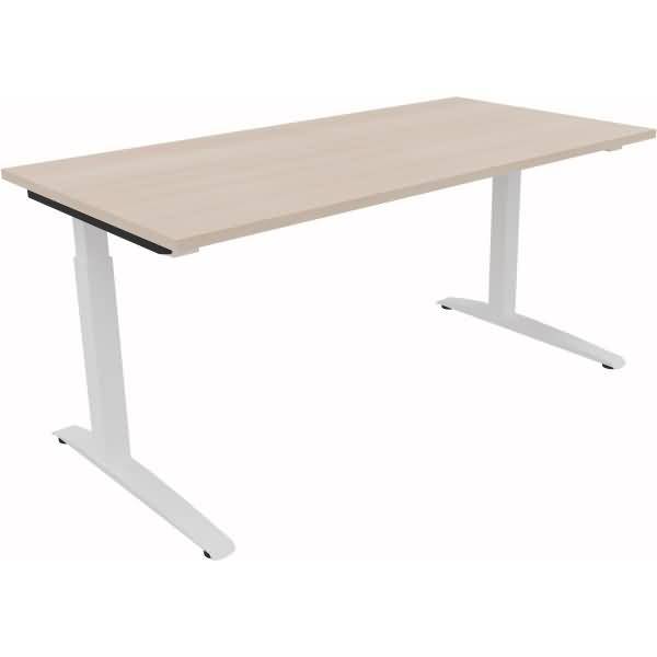 Schreibtisch Kufe Quadrat B1600xT800xH650-850 weiß/Akazie