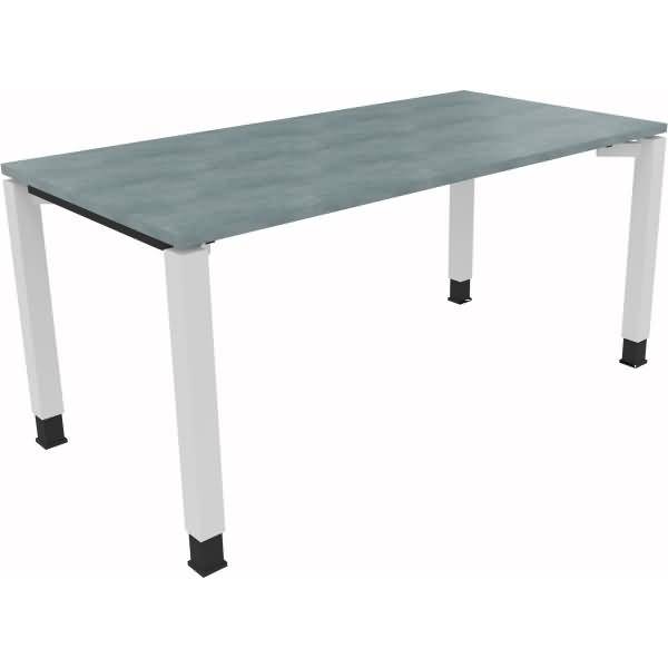 Schreibtisch Vierfuß Quadratrohr B1600xT800xH680-820 weiß/Beton