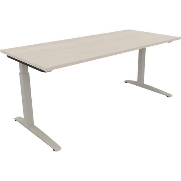 Schreibtisch Kufe Quadrat B1800xT800xH650-850 silber/Akazie hell