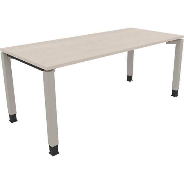 Schreibtisch Vierfuß Quadratrohr B1800xT800xH680-820 silber/Akazie hell