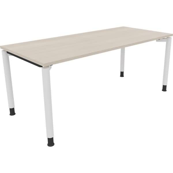 Schreibtisch Vierfuß Rundrohr B1800xT800xH680-820 weiß/Akazie hell