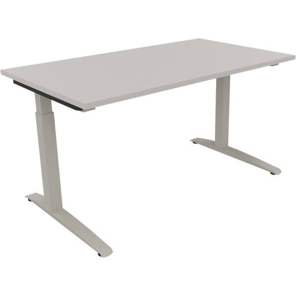 Schreibtisch Kufe Quadrat B1400xT800xH650-850 silber/Lichtgrau
