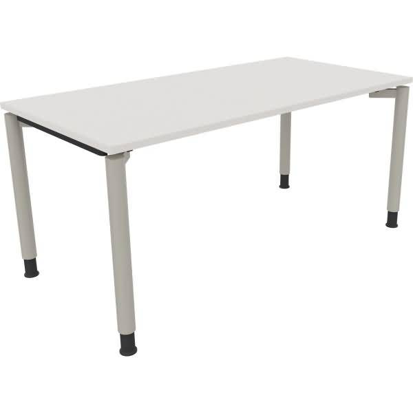 Schreibtisch Vierfuß Rundrohr B1600xT800xH680-820 silber/weiß