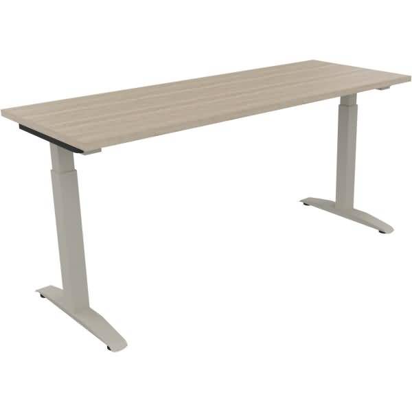 Schreibtisch Kufe Quadrat B1600xT600xH650-850 silber/Eiche Natur