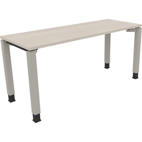 Schreibtisch Vierfuß Quadratrohr B1600xT600xH680-820 silber/Akazie hell