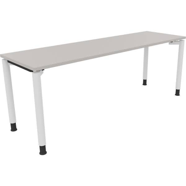 Schreibtisch Vierfuß Rundrohr B2000xT600xH680-820 weiß/Lichtgrau