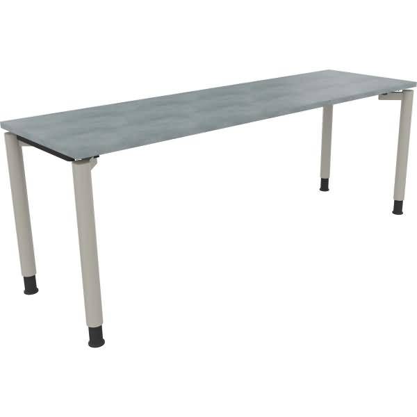 Schreibtisch Vierfuß Rundrohr B2000xT600xH680-820 silber/Beton hell