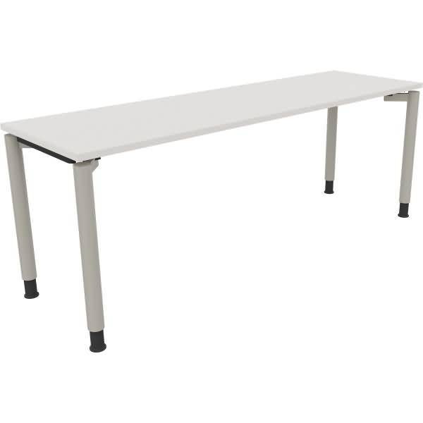 Schreibtisch Vierfuß Rundrohr B2000xT600xH680-820 silber/weiß