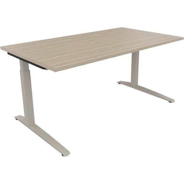 Schreibtisch Kufe Quadrat B1600xT900xH650-850 silber/Eiche Natur