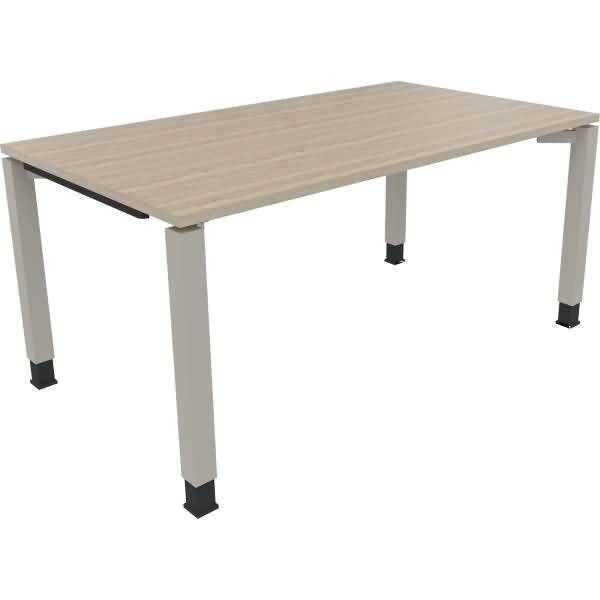 Schreibtisch Vierfuß Quadratrohr B1600xT900xH680-820 silber/Eiche Natur