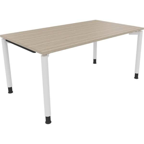 Schreibtisch Vierfuß Rundrohr B1600xT900xH680-820 weiß/Eiche Natur