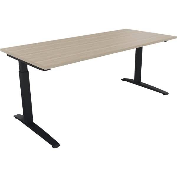 Schreibtisch Kufe Quadrat B1800xT800xH650-850 anthrazit/Eiche Natur