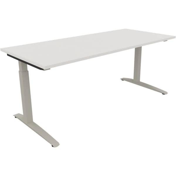 Schreibtisch Kufe Quadrat B1800xT800xH650-850 silber/weiß
