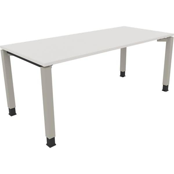 Schreibtisch Vierfuß Quadratrohr B1800xT800xH680-820 silber/weiß