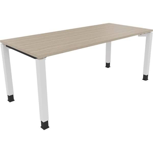 Schreibtisch Vierfuß Quadratrohr B1800xT800xH680-820 weiß/Eiche Natur